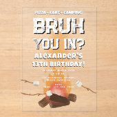 ブルー・ボーイ・バースデー・パーティー・ティーンエイジャー・キャンプファイヤー・キャンピング アクリル招待状 (正面)