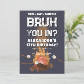 ブルー・ボーイ・バースデー・パーティー・ティーンエイジャー・キャンプファイヤー・キャンピング 招待状 (スタンド正面)