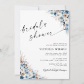 ブルー ボーホー フラワーの結婚式前お茶会 招待状 (正面)