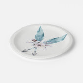 ブルー ボーホー ボヘミアンフィッシュテール アローズ フラワーパーティー ペーパープレート (アングル)