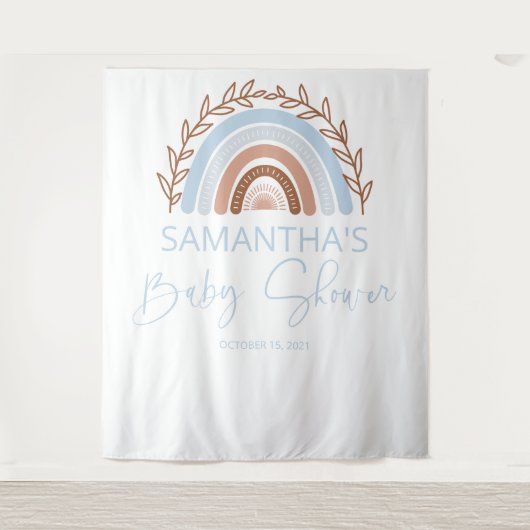 ブルー ボーホー レインボー ベイビー シャワー テラコッタ タペストリー (正面)