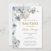 ブルー ボーホー 洗礼 招待状 (正面)