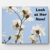 ブルー マグノリアの花のカスタムカウンターサインプレート フォトプラーク (正面)