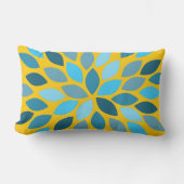 ブルー&マスタードスターバストモダンフラワーピロー ランバークッション (正面)