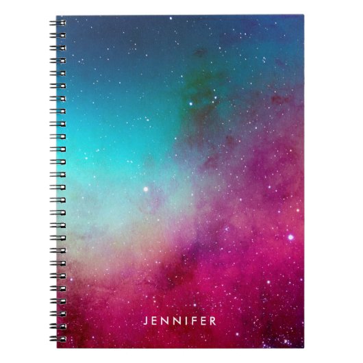 ブルー&マゼンタウォーターカラー宇宙銀河系 ノートブック (正面)