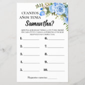 ブルー ママの年齢は？ お母さんになる人のシャワーゲームカード チラシ (裏面)