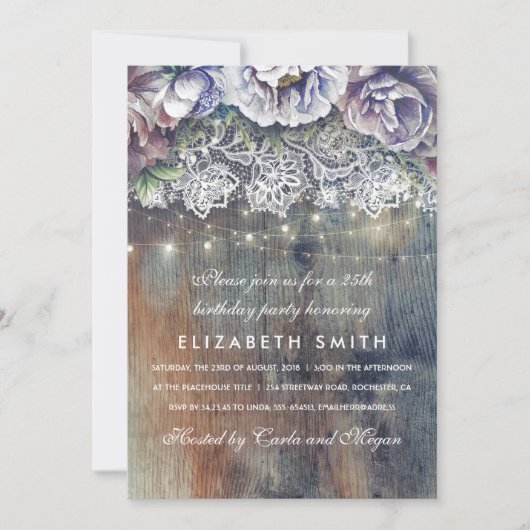 ブルー&マルーン素朴フローラ誕生会 招待状 (正面)