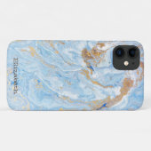 ブルー・マーブル石のテクスチャー ゴールドラメ Case-Mate iPhoneケース (裏面(横))
