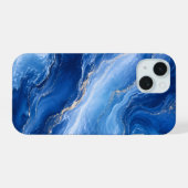 ブルー・マーブル・ウェーブ 贅沢な抽象画 iPhone 15ケース (裏面横)