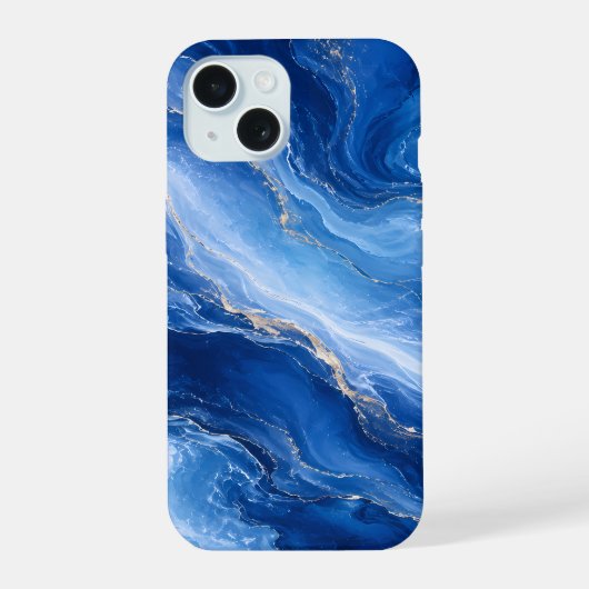 ブルー・マーブル・ウェーブ 贅沢な抽象画 iPhone 15ケース (裏面)