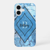 ブルー マーブル 柄 カスタム 名前・イニシャル iPhone 16ケース (裏面)