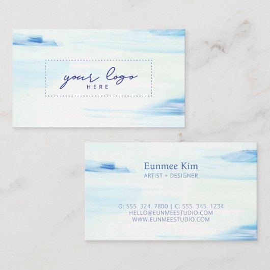 ブルー&ミント抽象芸術アートロゴ 名刺 (正面/裏面)