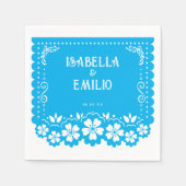 ブルー | メキシカンパペル結婚ピカド スタンダードカクテルナプキン (正面)