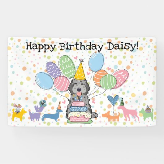 ブルー・メール・コカプー・カバプー 犬の誕生日パーティー 横断幕 (横)