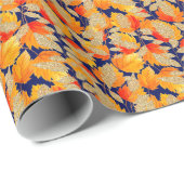 ブルー | モダンフェイクグリッター紅葉 ラッピングペーパー (ロールコーナー)