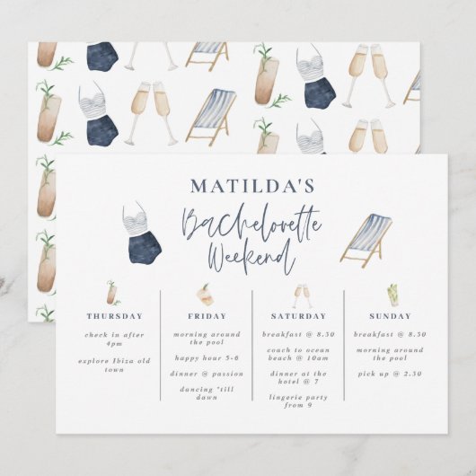 ブルー モダン ガーリー バチェロレッテ ウィークエンド 行程 (正面/裏面)