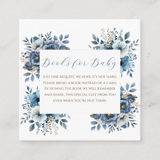 ブルー モダン フラワール ウォーターカラー ベイビー シャワー エンクロージャーカード (正面)