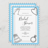 ブルー モダン ブライズシャワー 招待状 (正面/裏面)
