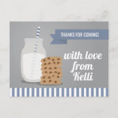 ブルー モダン ミルクとクッキー ストライプ ありがとうございます ポストカード (正面)