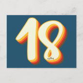 ブルー モダン レトロ グルーヴィー エイティーン 18歳の誕生日 ポストカード (正面)