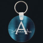 ブルー モダン 偽ステンレススチール モノグラム キーホルダー<br><div class="desc">モダンでエレガントなブルーの偽ステンレススチール メタリック エレガント キーチェーン。 これらのキーチェーンは、イニシャルと名前を入れてカスタマイズできます。 これらのキーチェーンは、誕生日、ブライズシャワー、またはバチェロレッテ パーティーの景品に最適です。</div>