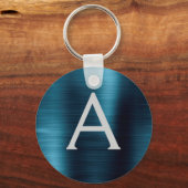 ブルー モダン 偽ステンレススチール モノグラム キーホルダー (正面)