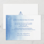 ブルー モダン 水彩 ビーチ ウェディング 宿泊施設 エンクロージャーカード (正面/裏面)