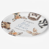 ブルー モダン 水彩 森の動物 ベイビー ペーパープレート (アングル)