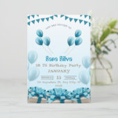 ブルー モダン 誕生日 招待状 カード (スタンド正面)
