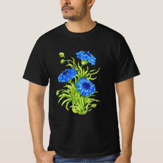 ブルー ヤグルマギク 植物画 フラワー柄 Tシャツ