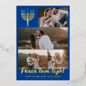 ブルー（ユダヤ教）メノラーピースラブライトフォトコラージュ金ゴールド 箔シーズンカード (正面)