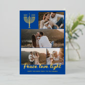 ブルー（ユダヤ教）メノラーピースラブライトフォトコラージュ金ゴールド 箔シーズンカード (立ち正面)