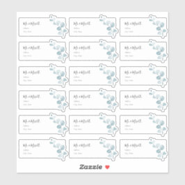 ブルー ユーカリの葉のゲスト住所ラベル シール