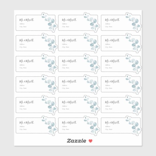 ブルー ユーカリの葉のゲスト住所ラベル シール (シート)