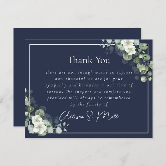 ブルー ユーカリ 哀悼 葬儀 サンキューカード (正面/裏面)