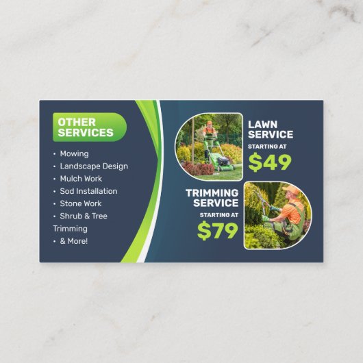 ブルー ライフ ケア ランドスケープ トリミング 芝刈り サービス 名刺 (裏面)