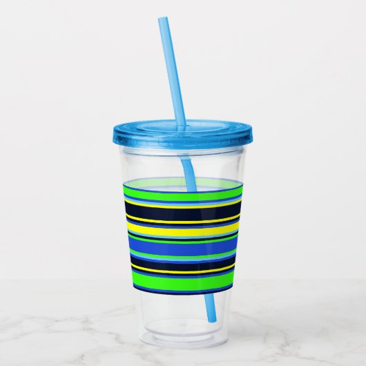 ブルー、ライム、イエローアクリルストライプのタンブラー アクリルタンブラー (左)