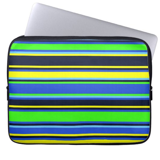 ブルー、ライム、イエローエレクトロニクスストライプのバッグ ラップトップスリーブ (正面)