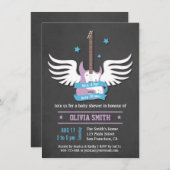 ブルー ライラック ギター ロック ア バイ ベイビー シャワー 招待状 (正面/裏面)