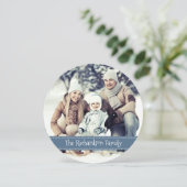 ブルー ラウンド フォト ホリデー フラット カード (スタンド正面)