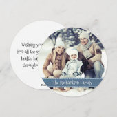 ブルー ラウンド フォト ホリデー フラット カード (正面/裏面)