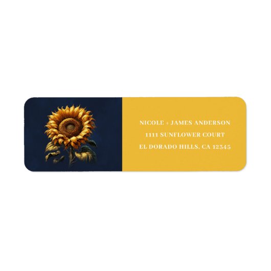 ブルー ラスティック ひまわり ブライダル シャワー ラベル (正面)