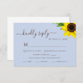 ブルー ラスティック ひまわり RSVP 飲食レスポンス カード (正面/裏面)