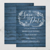 ブルー ラスティック ウッド カントリー フローラル セーブ ザ デート セーブザデート (正面/裏面)