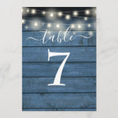 ブルー ラスティック ウッド ストリング ライト テーブル ナンバー 招待状 (裏面)