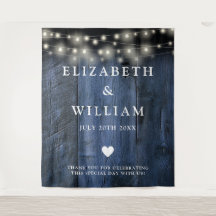 ブルー ラスティック ウッド ストリング ライト フォトブース バックドロップ