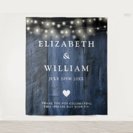 ブルー ラスティック ウッド ストリング ライト フォトブース バックドロップ タペストリー