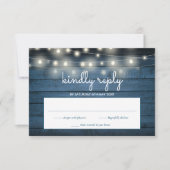 ブルー ラスティック ウッド パネル ストリング ライト 出欠カード (正面)