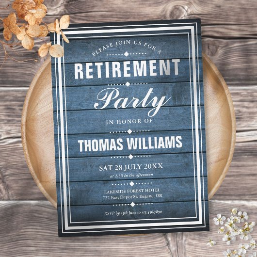 ブルー ラスティック ウッド 退職パーティー 招待状