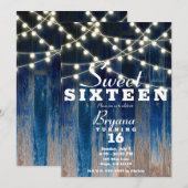 ブルー ラスティック コースト バーン ウッド & ライツ スウィート 16 招待状 (正面/裏面)